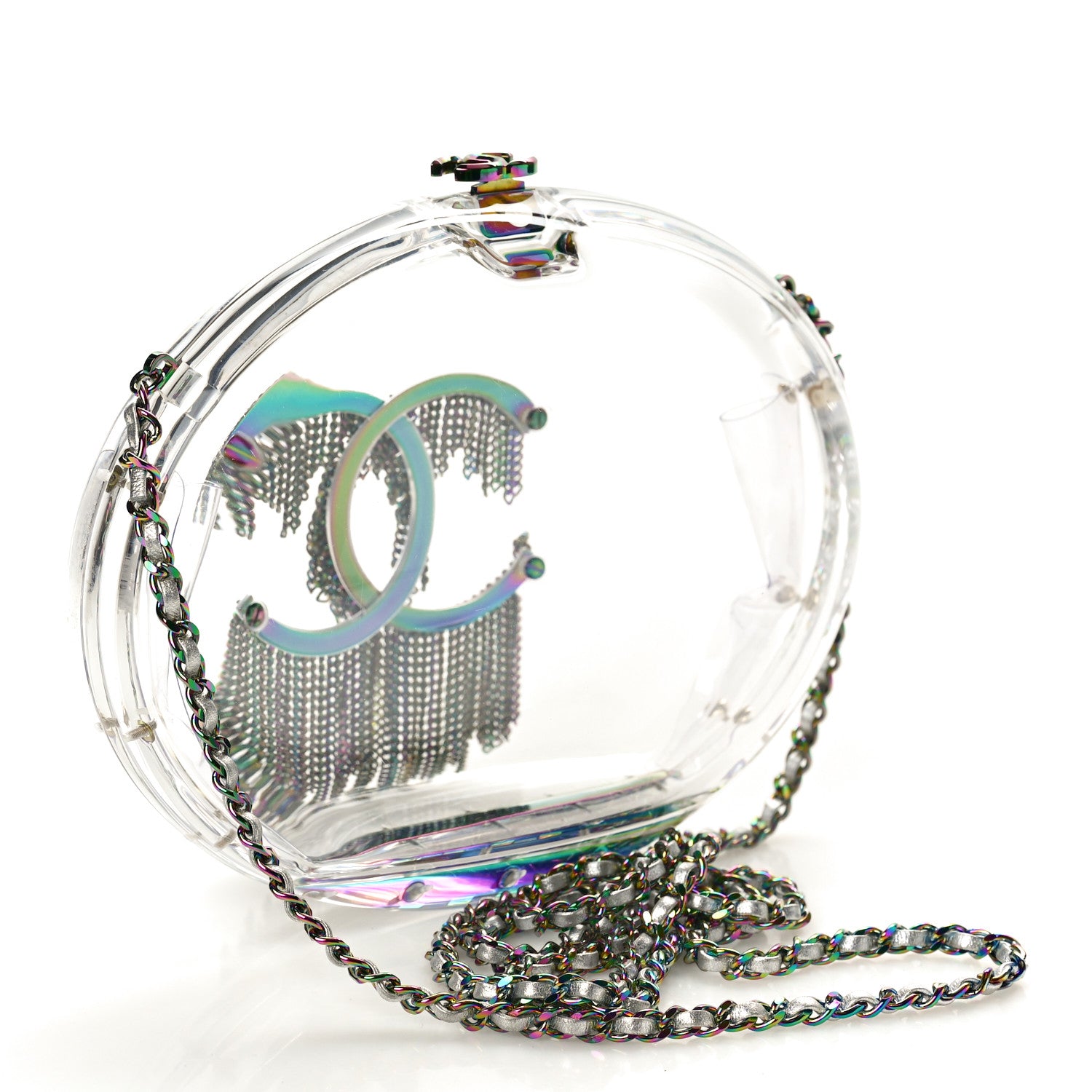 Chanel Plexiglass Iridescent Chain Fringe CC Clutch Clear 3 of 9