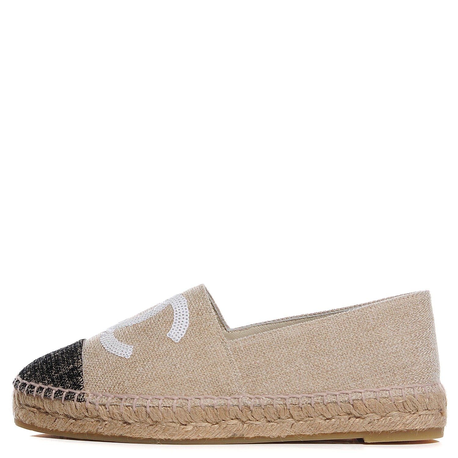 Chanel Linen Sequin CC Espadrilles 37 Beige Black 1 of 7