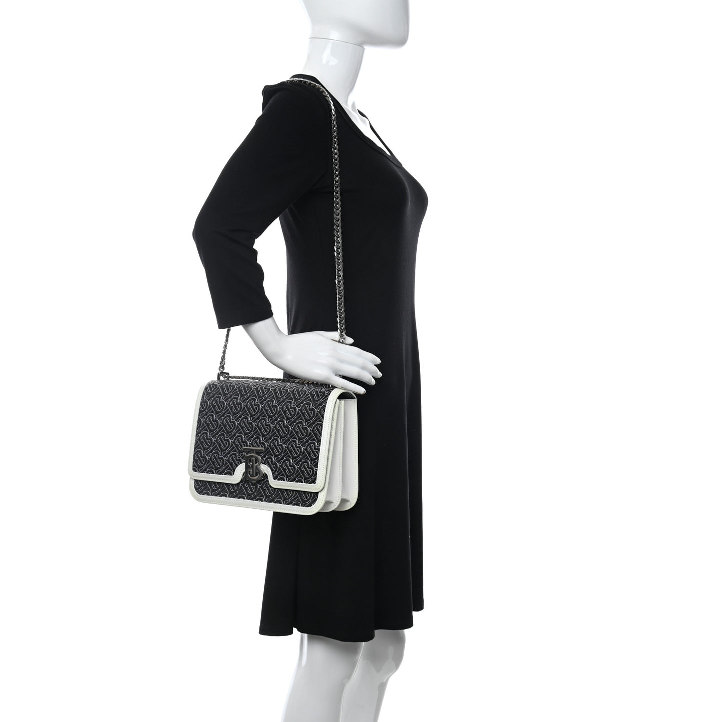 Calfskin Monogram Embossed Medium TB Chain Bag Black White