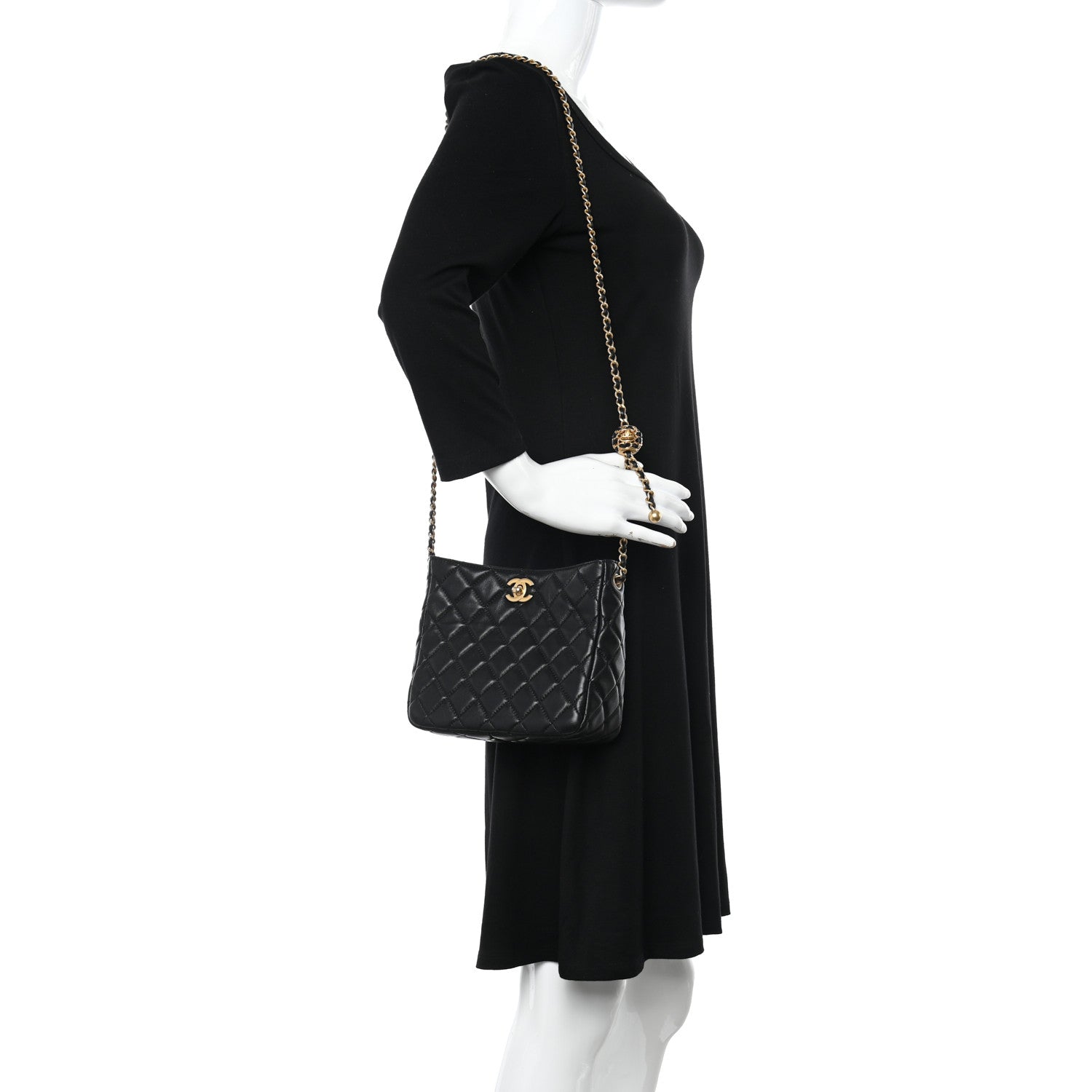 Chanel Lambskin Quilted Small Pearl Crush Hobo Black 2 of 10