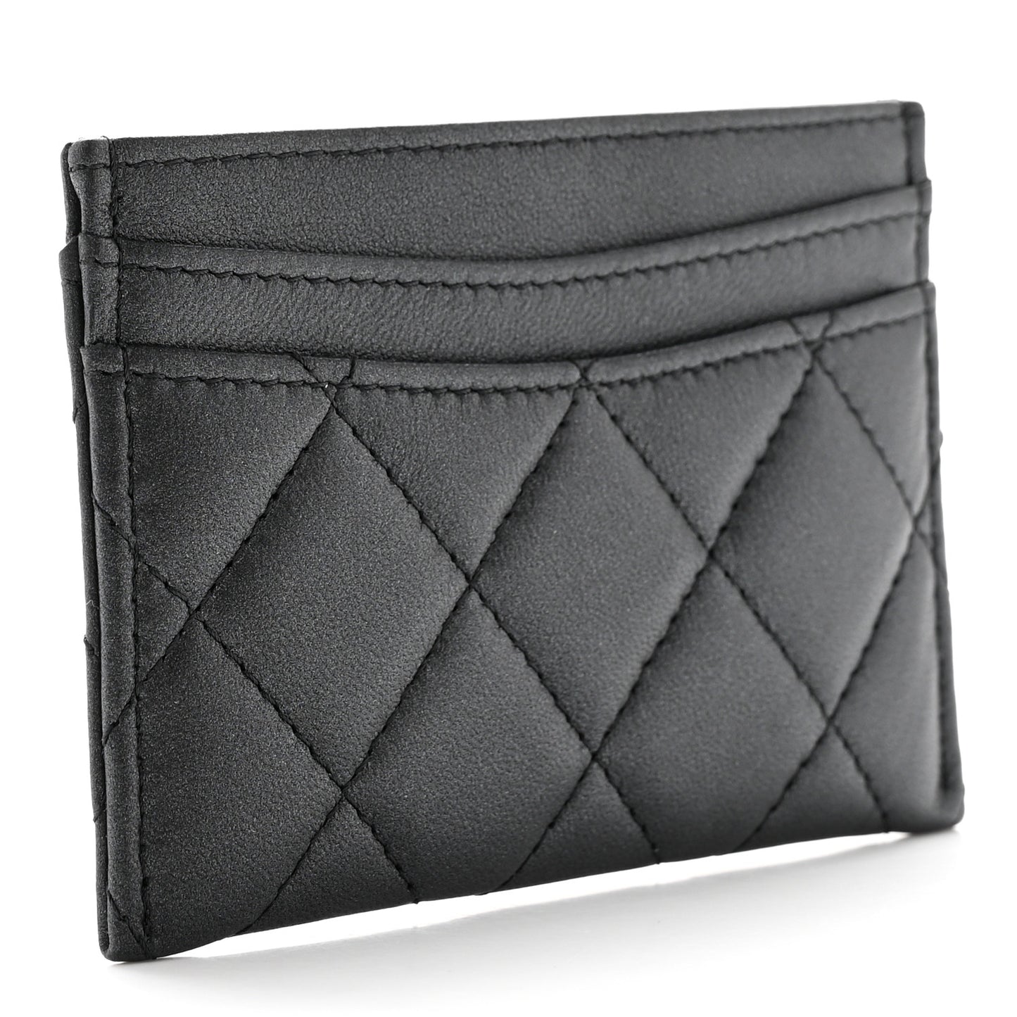 Pearly Lambskin Quilted Card Holder So Black