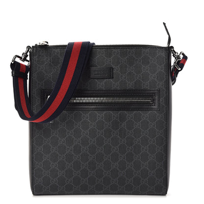 Gucci GG Supreme Monogram Appia Calfskin Web Flat Messenger Bag Black Grey 1 of 9