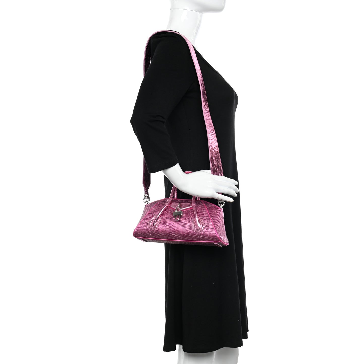 Lambskin Satin Strass Mini Antigona Stretch Neon Pink