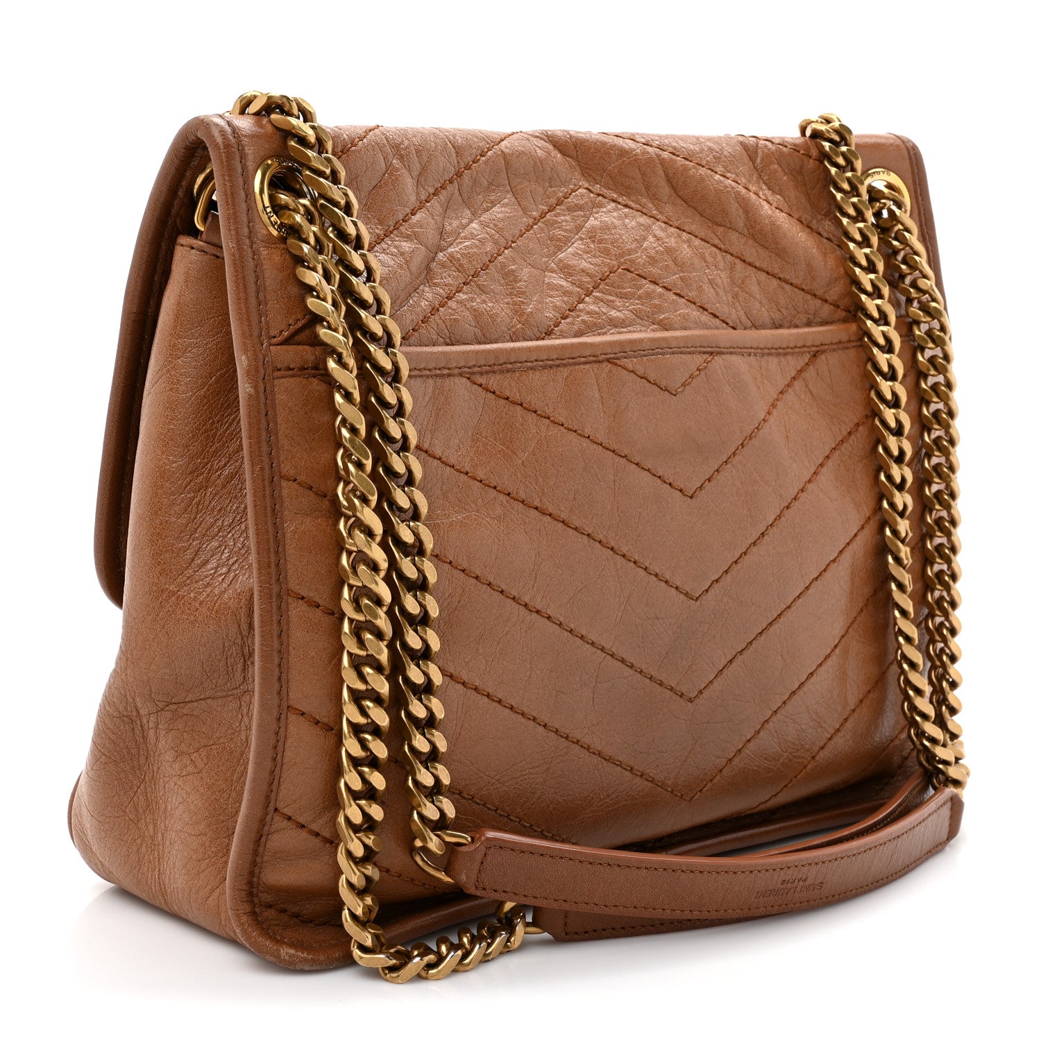 Saint Laurent Crinkled Calfskin Matelasse Monogram Medium Niki Chain Satchel Caramel 3 of 17