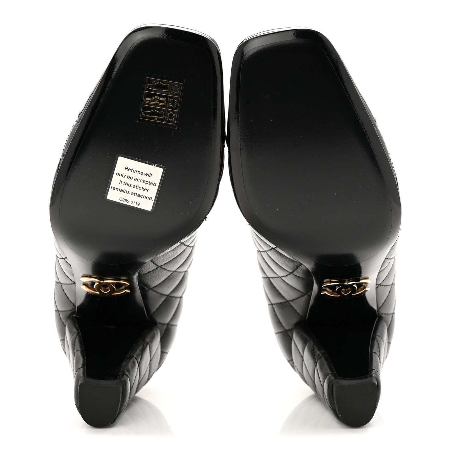 Lambskin Patent Quilted CC Cap Toe Pumps 38.5 Black