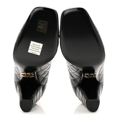 Chanel Lambskin Patent Quilted CC Cap Toe Pumps 38.5 Black 6 of 10