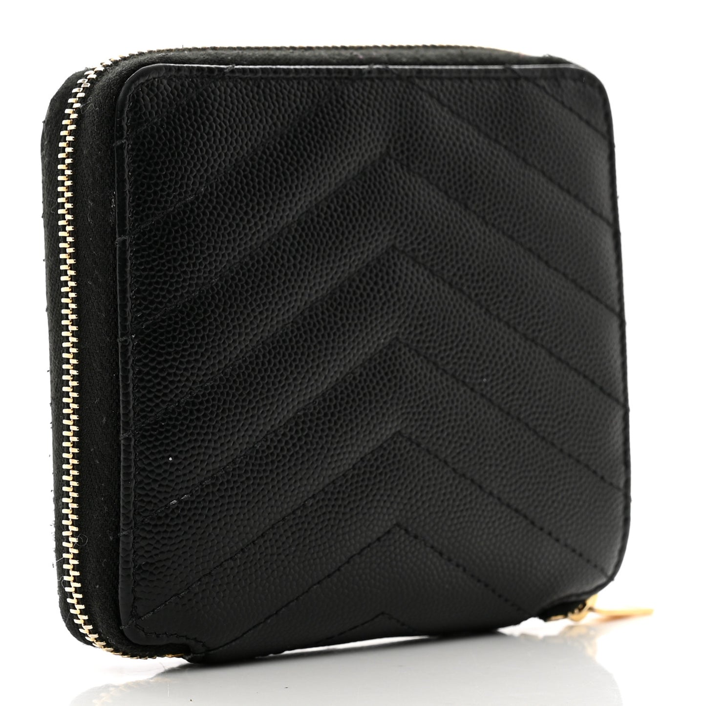 Grain De Poudre Matelasse Chevron Monogram Compact Zip Around Wallet Black