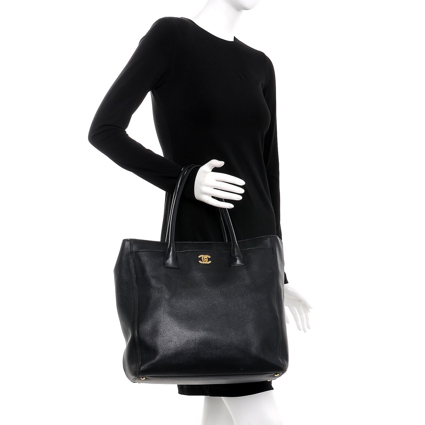 Calfskin Tall Cerf Tote Black