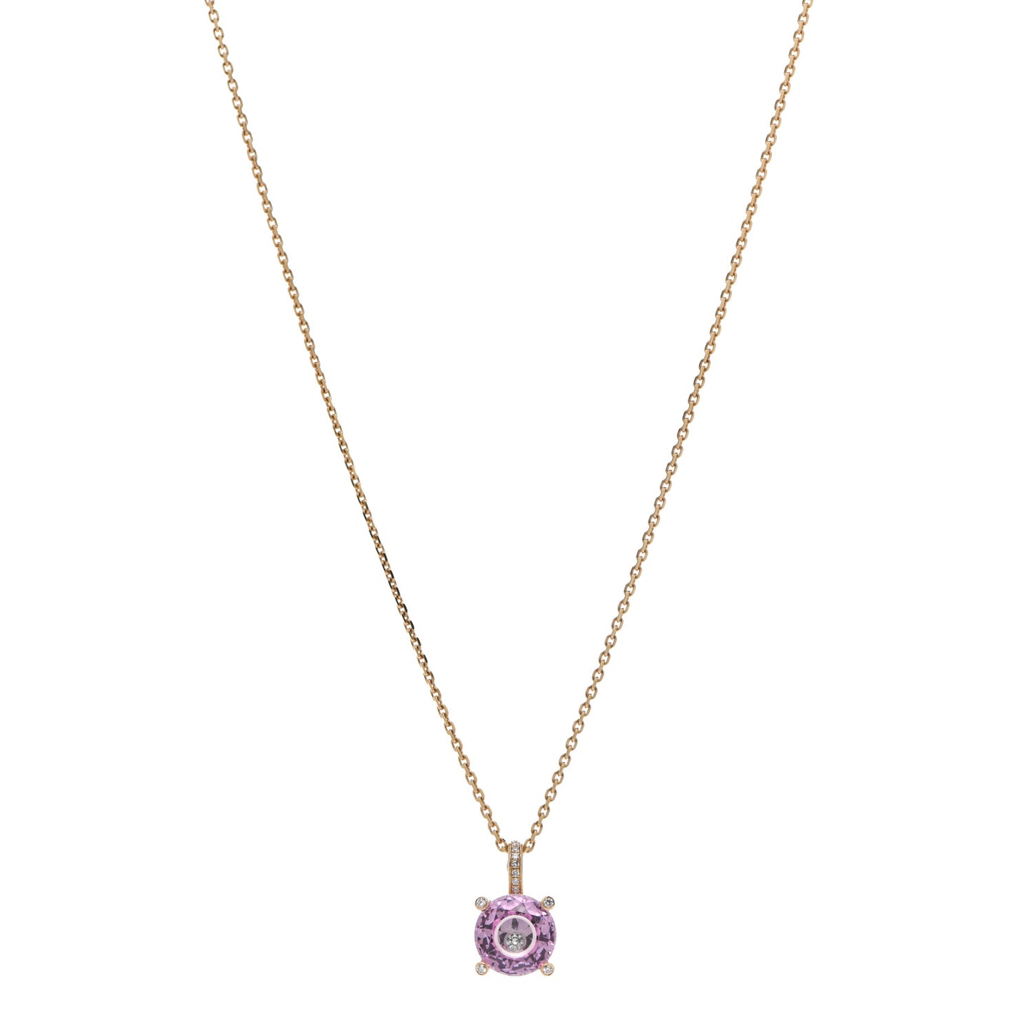 18K Yellow Gold Diamond Pink Sapphire So Happy Necklace