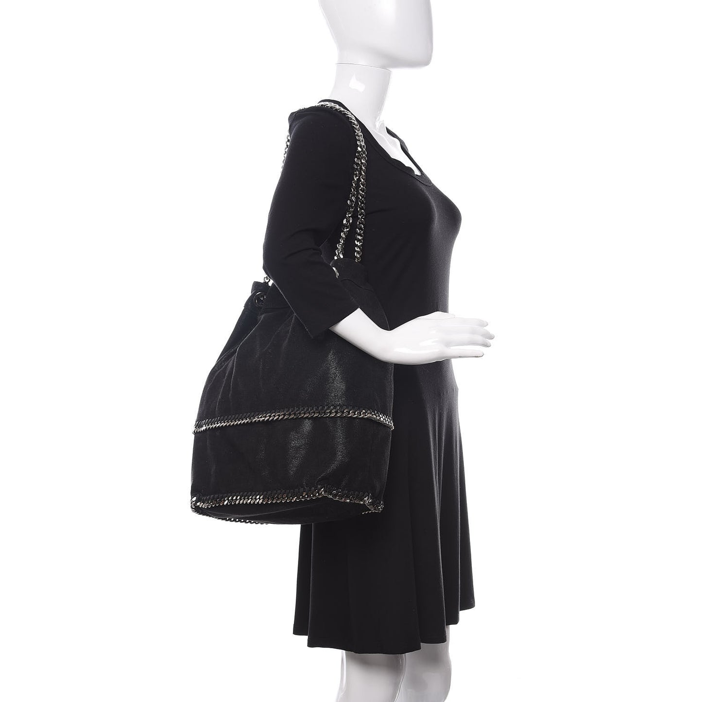 Chamois Shiny Dotted Falabella Bucket Bag Ruthenium