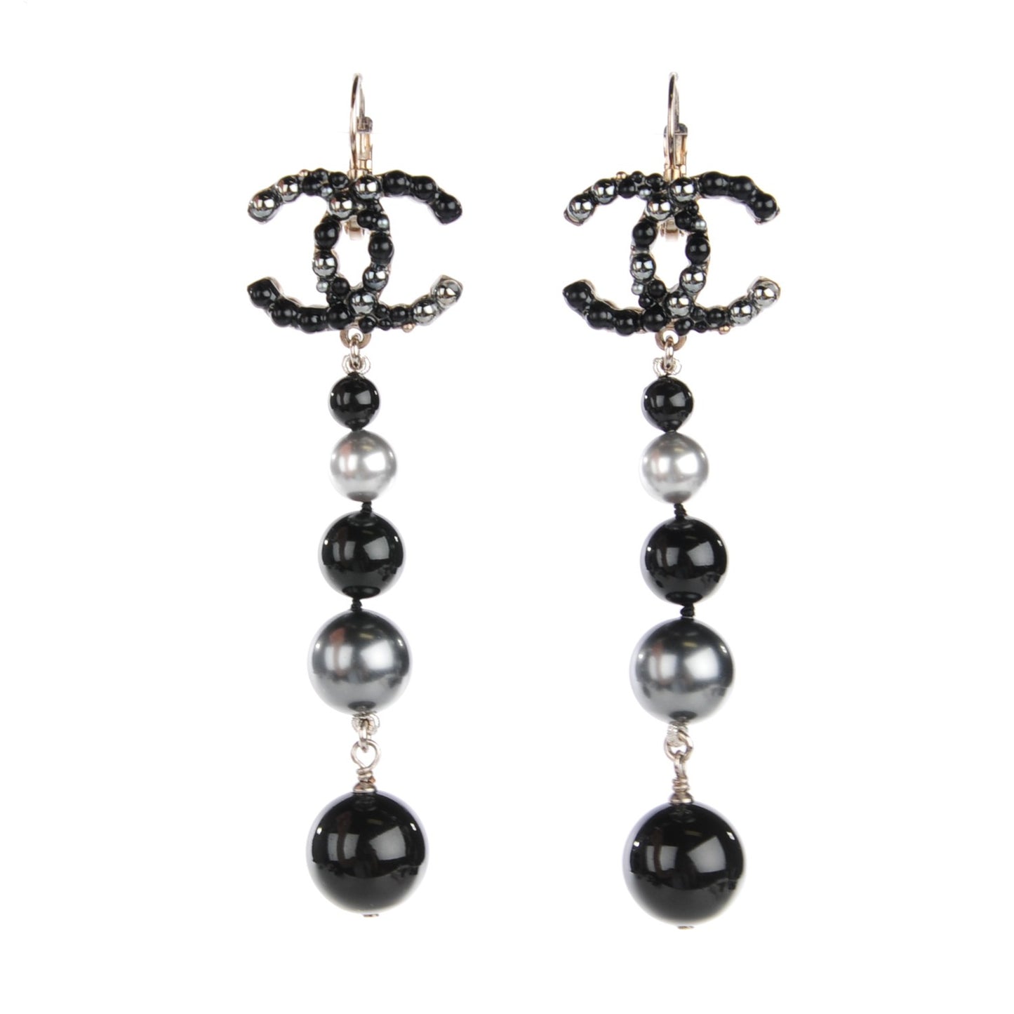 Pearl Bead CC Drop Earrings Grey Black