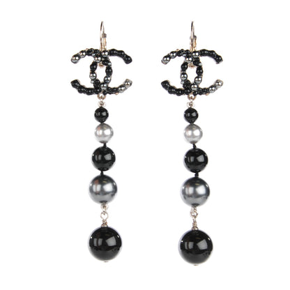 Chanel Pearl Bead CC Drop Earrings Grey Black 1 of 5