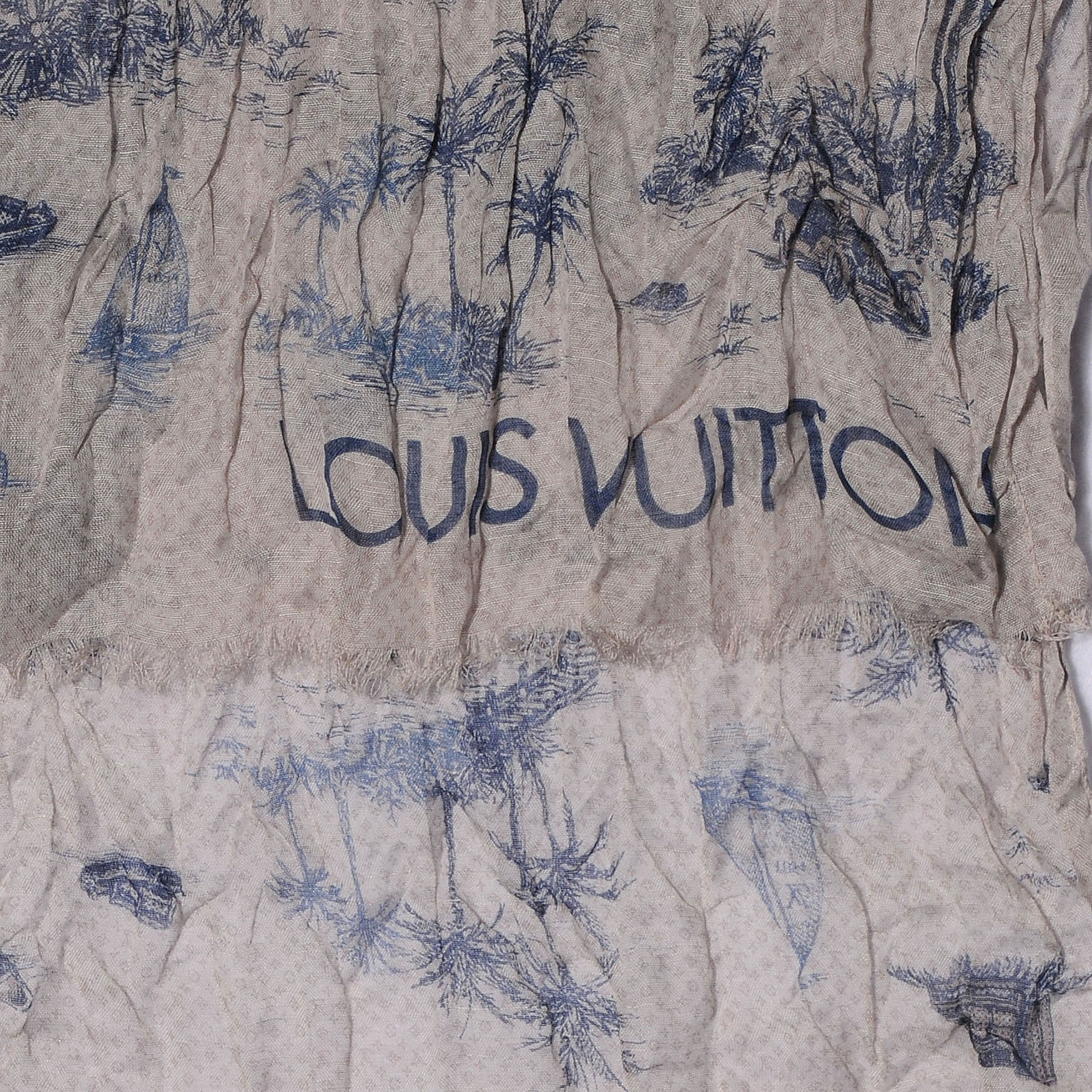 Louis Vuitton Cotton Linen Toile Etole De Louis Pareo Blue 4 of 6