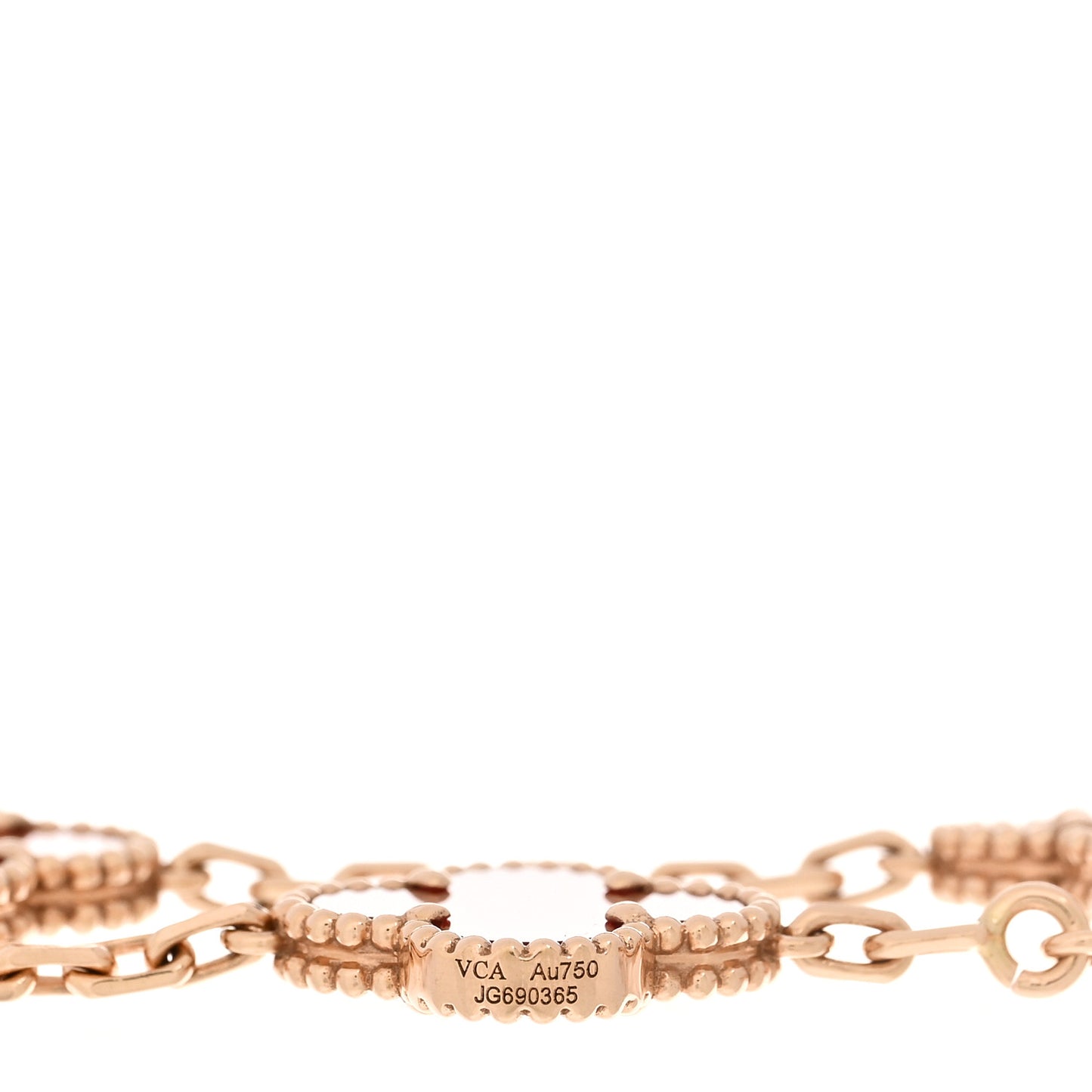 18K Rose Gold Carnelian 5 Motifs Guilloche Vintage Alhambra Bracelet