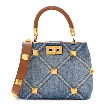 Valentino Garavani Denim Small Roman Stud The Handle Bag Light Denim Selleria 1 of 9