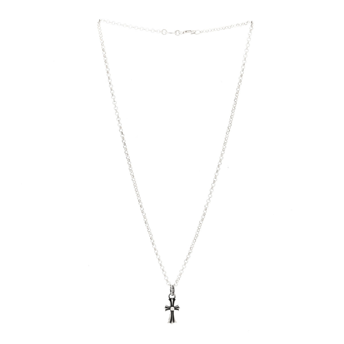 Chrome Hearts Sterling Silver Baby Fat Cross Pendant Roll Chain Necklace 3 of 4