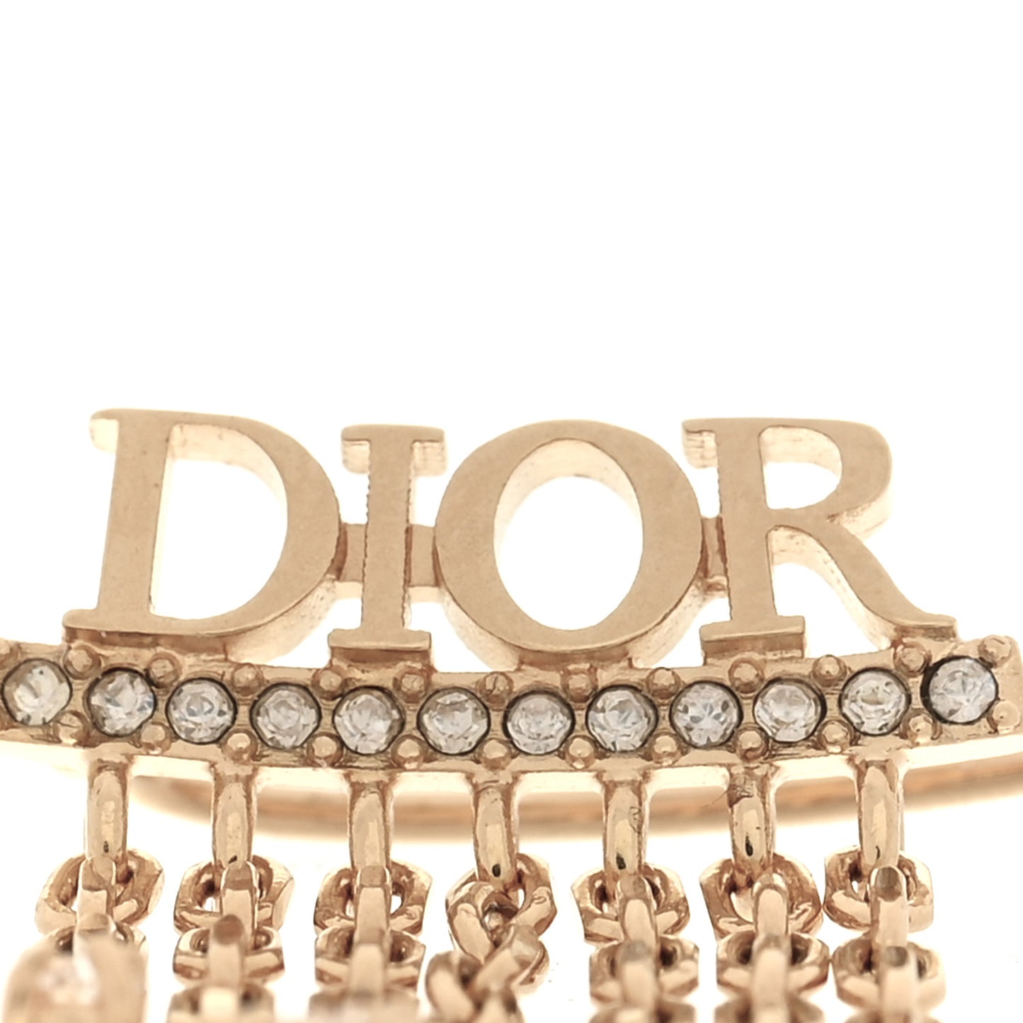 Pearl Crystal Dangle Chain Logo Earrings Gold