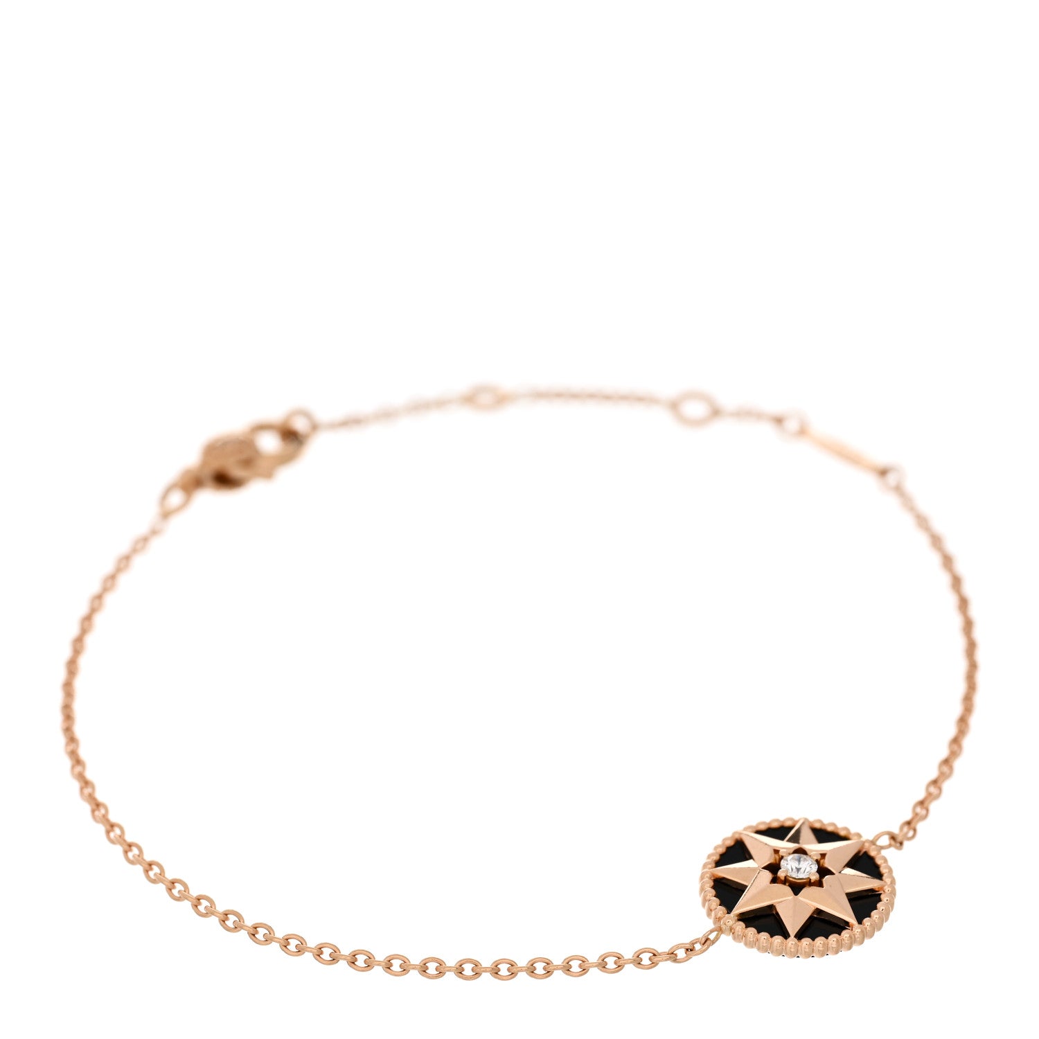 Christian Dior 18K Rose Gold Diamond Black Onyx Rose Des Vents Bracelet 1 of 3