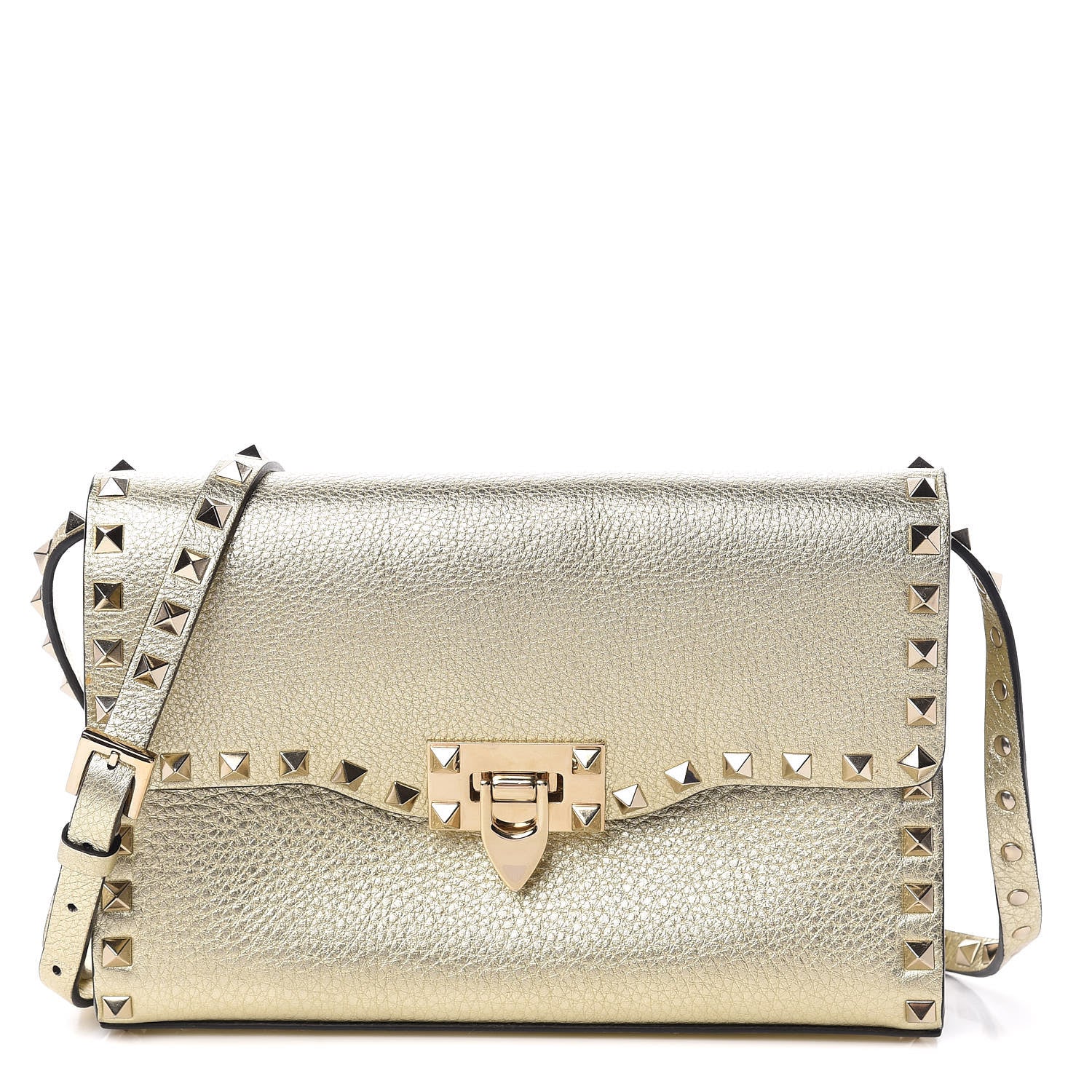 Valentino Garavani Metallic Pebbled Calfskin Medium Rockstud Flip Lock Crossbody Bag Platino 1 of 9