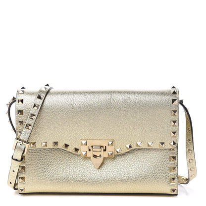 Valentino Garavani Metallic Pebbled Calfskin Medium Rockstud Flip Lock Crossbody Bag Platino 1 of 9
