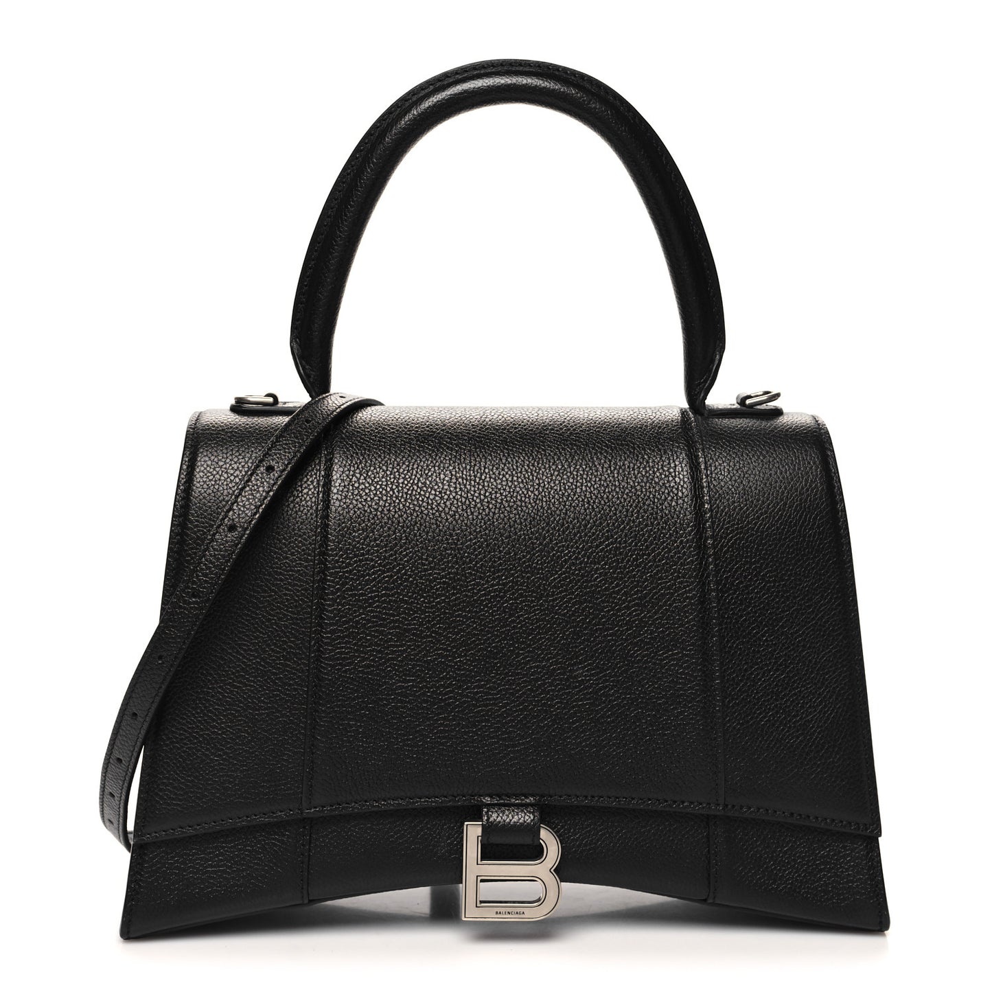 Grained Calfskin Medium Hourglass Top Handle Bag Black