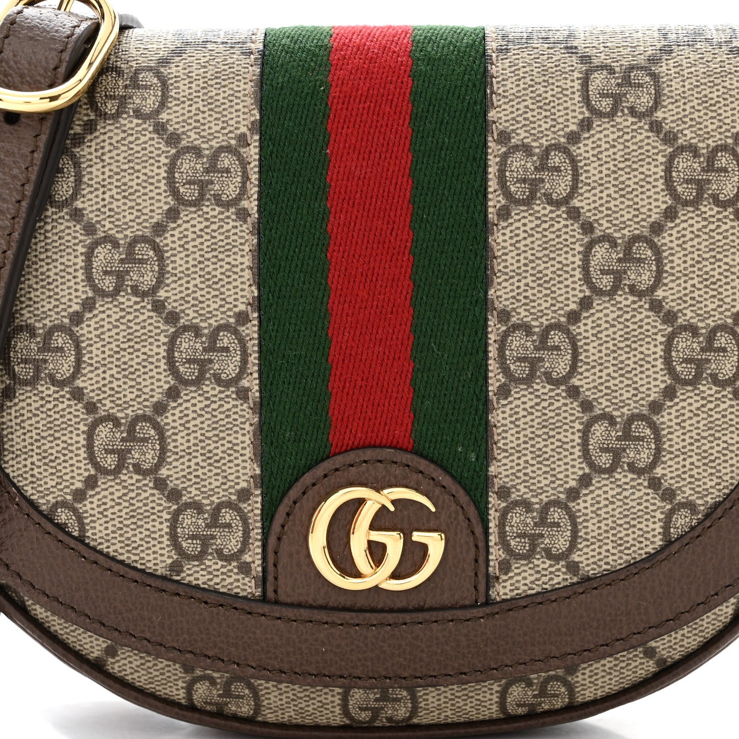 Gucci GG Supreme Monogram Textured Dollar Calfskin Web Mini Ophidia Flap Shoulder Bag Beige Ebony New Acero 8 of 11