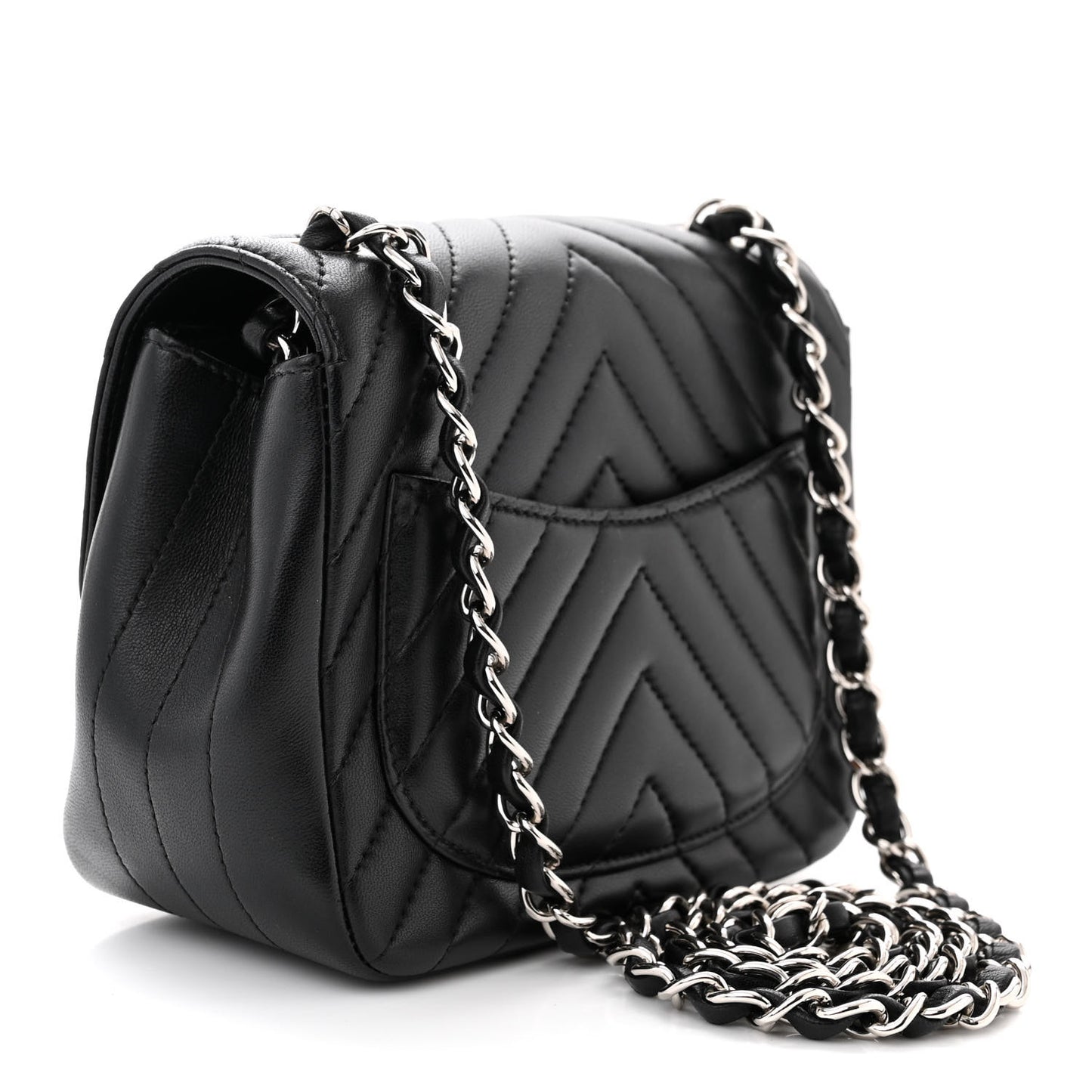 Lambskin Chevron Quilted Mini Square Flap Black