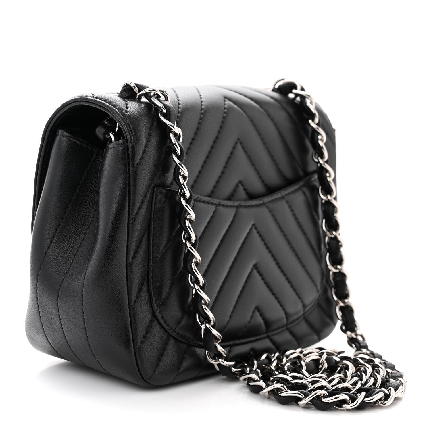 Chanel Lambskin Chevron Quilted Mini Square Flap Black 3 of 12