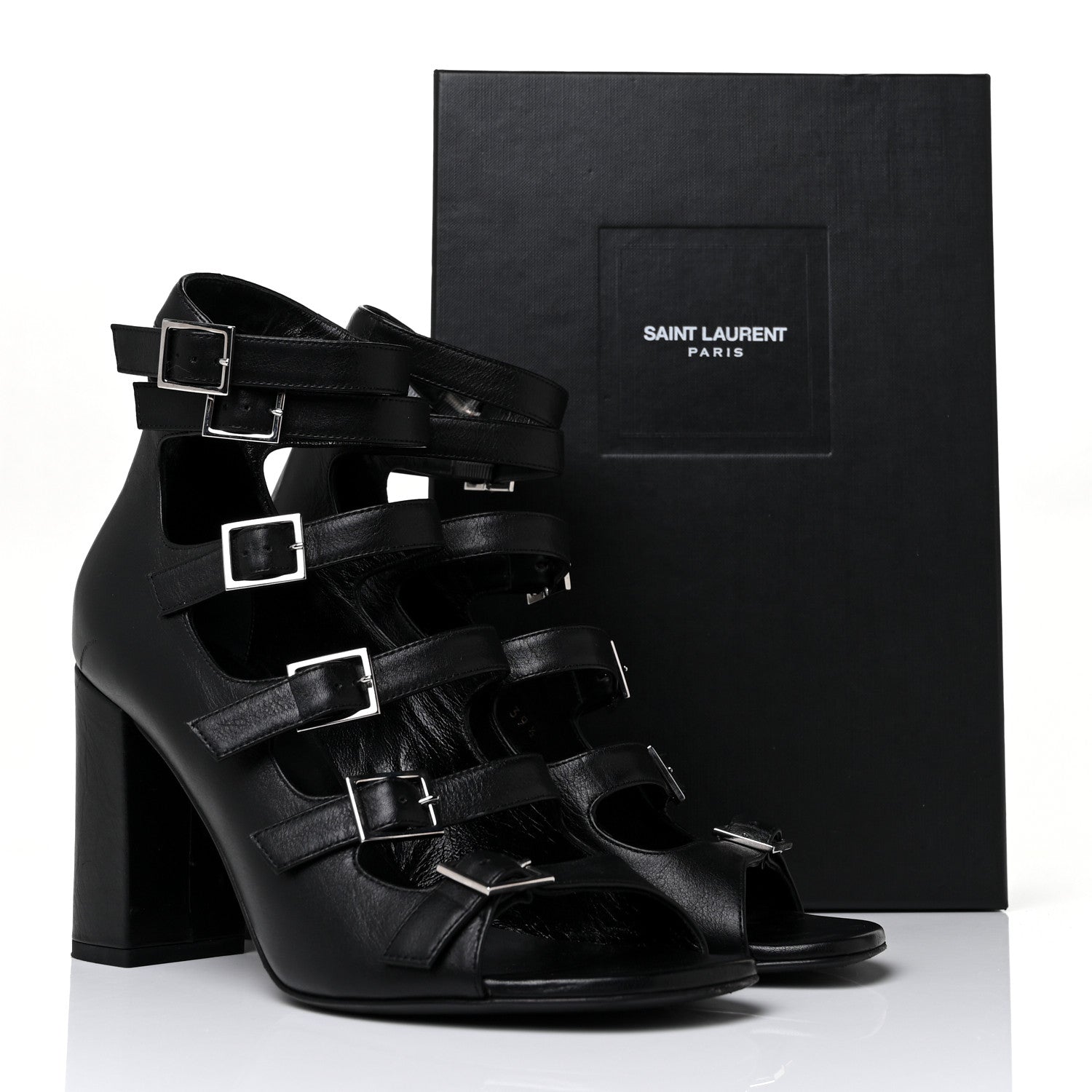 Saint Laurent Calfskin Babies 90 Multi Strap Sandal 39.5 Black 9 of 9