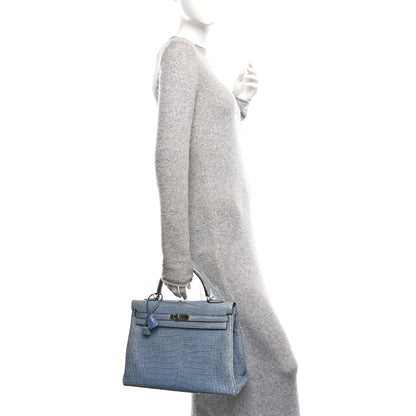 Hermes Matte Porosus Crocodile Kelly 35 Bleu Brighton 2 of 16