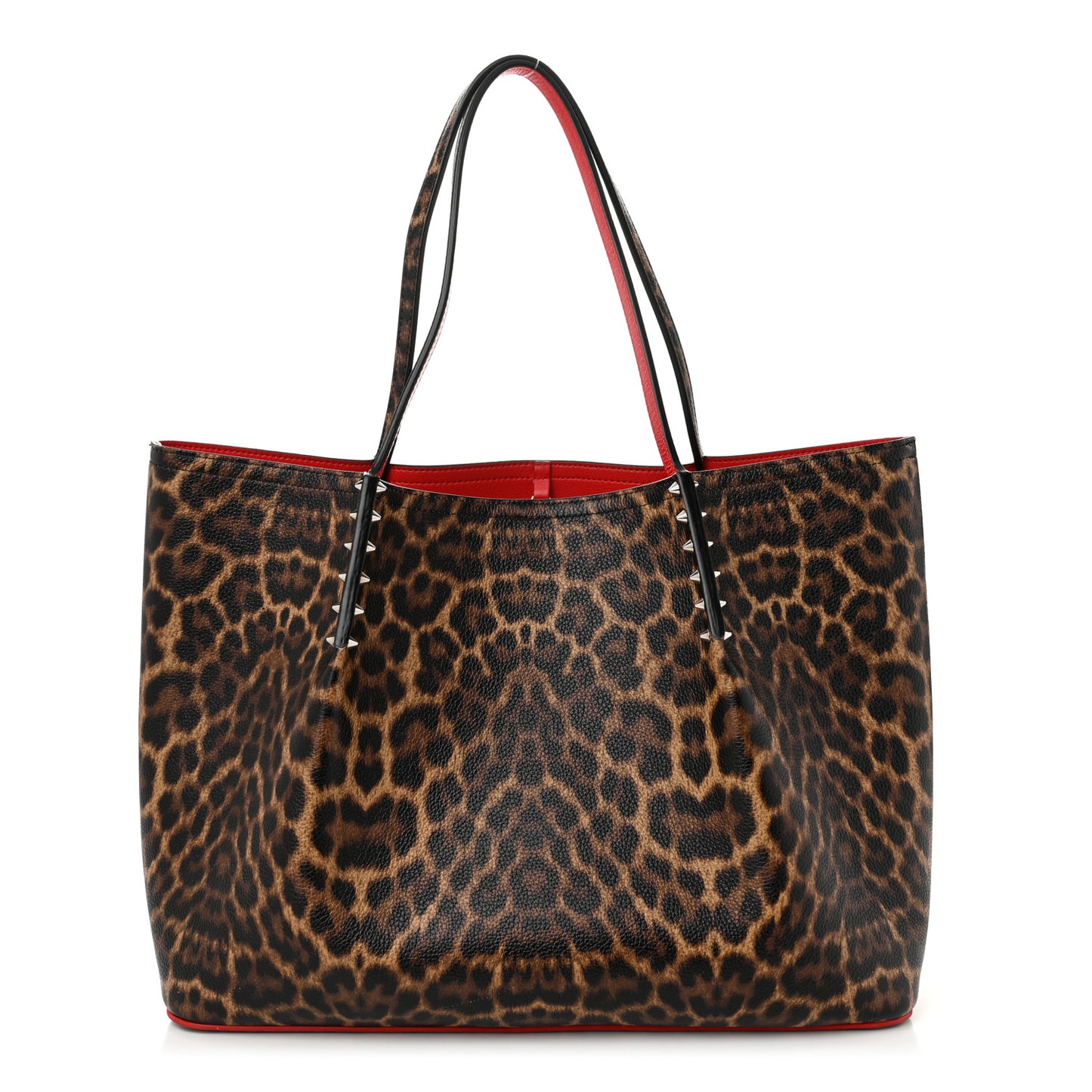 Calfskin Leopard Print Spikes East West Cabata Tote Brown