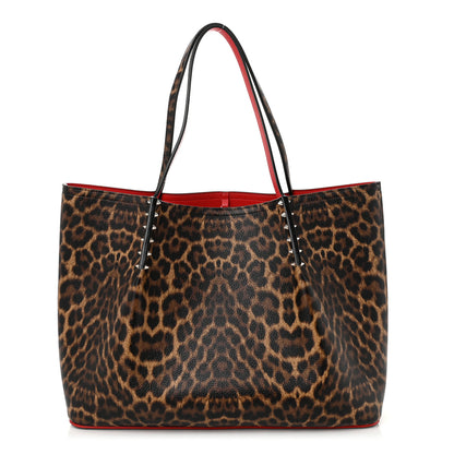 Christian Louboutin Calfskin Leopard Print Spikes East West Cabata Tote Brown 1 of 10