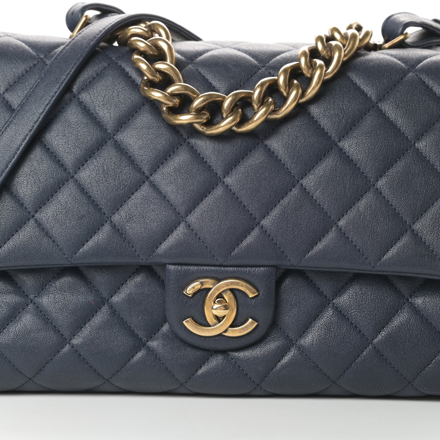 Chanel Shiny Sheepskin Quilted Large Trapezio Flap Navy 8 of 11