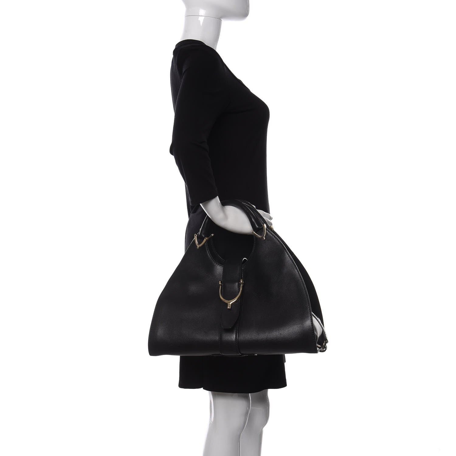 Gucci Calfskin Medium Stirrup Top Handle Bag Black 2 of 13