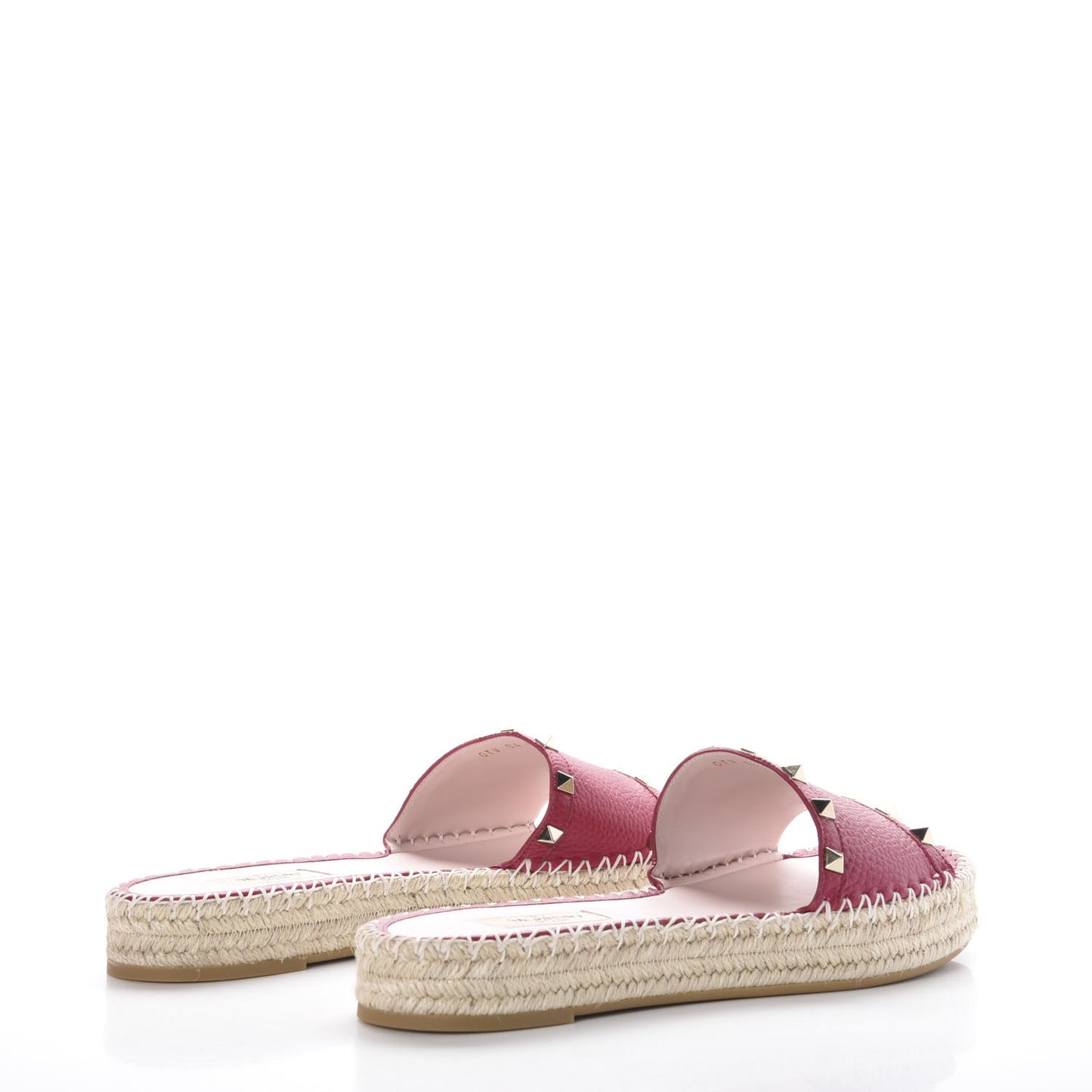 Grained Calfskin Rockstud Espadrille Flat Slide Sandals 41 Red