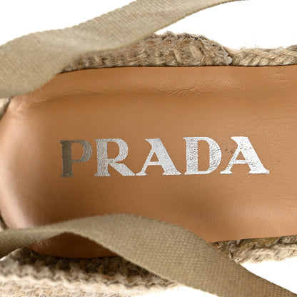 Prada Linen Logo Espadrille 90mm Wedge Sandals 36 7 of 9