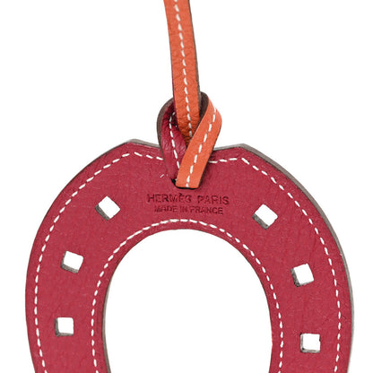 Hermes Togo Paddock Horseshoe Bag Charm Orange Rouge Grenat 3 of 3