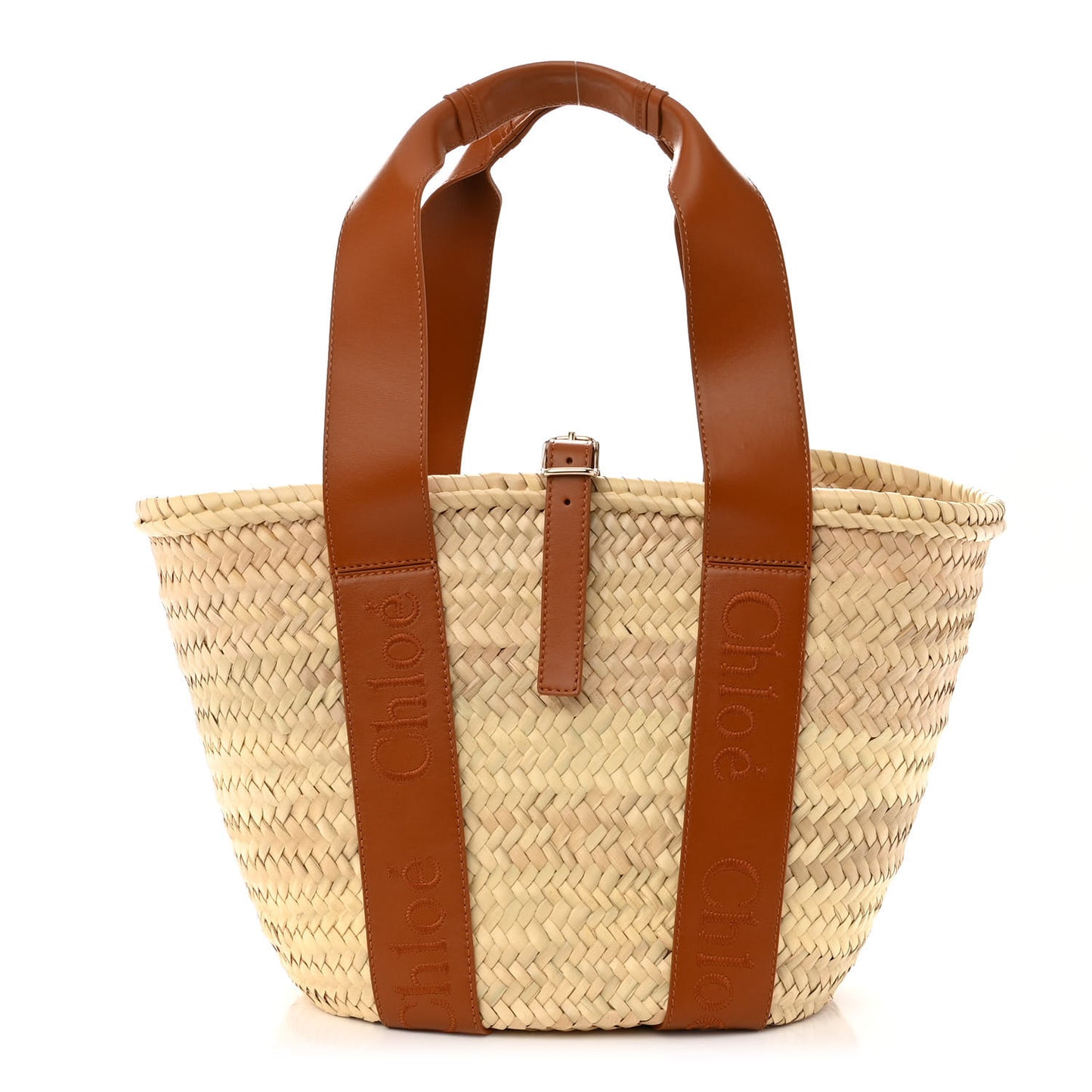 Raffia Smooth Calfskin Medium Sense Basket Caramel