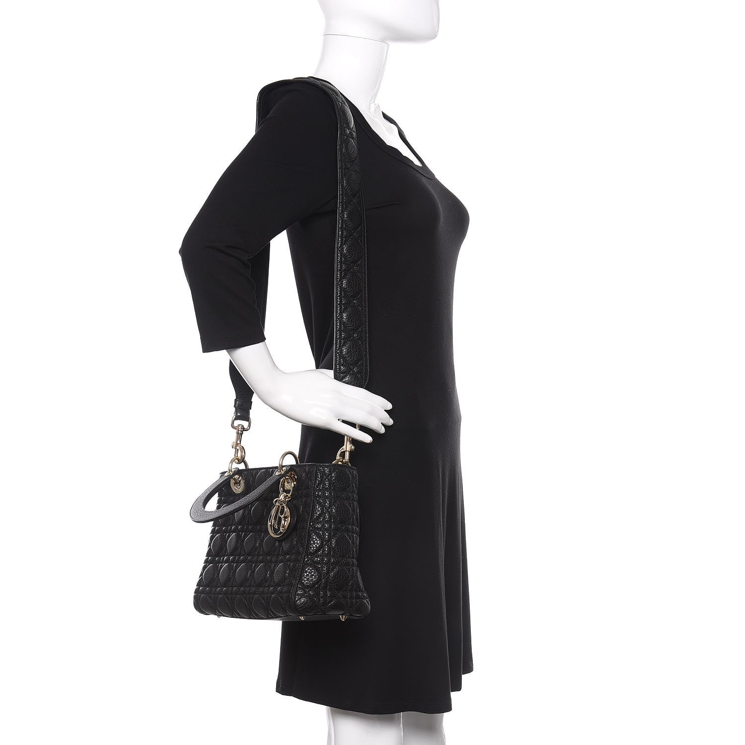 Christian Dior Grained Calfskin Cannage Medium Supple Lady Dior Black 2 of 14