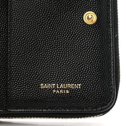 Saint Laurent Grain De Poudre Matelasse Chevron Monogram Compact Zip Around Wallet Black 6 of 7