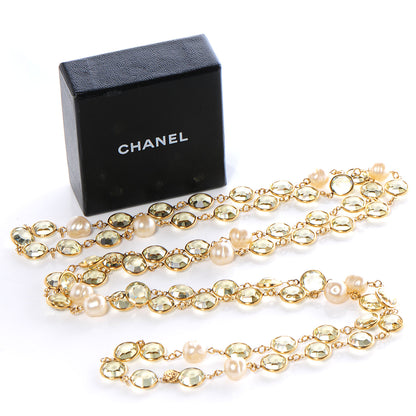 Chanel Crystal Pearl Sautoir Long Necklace Green 5 of 6