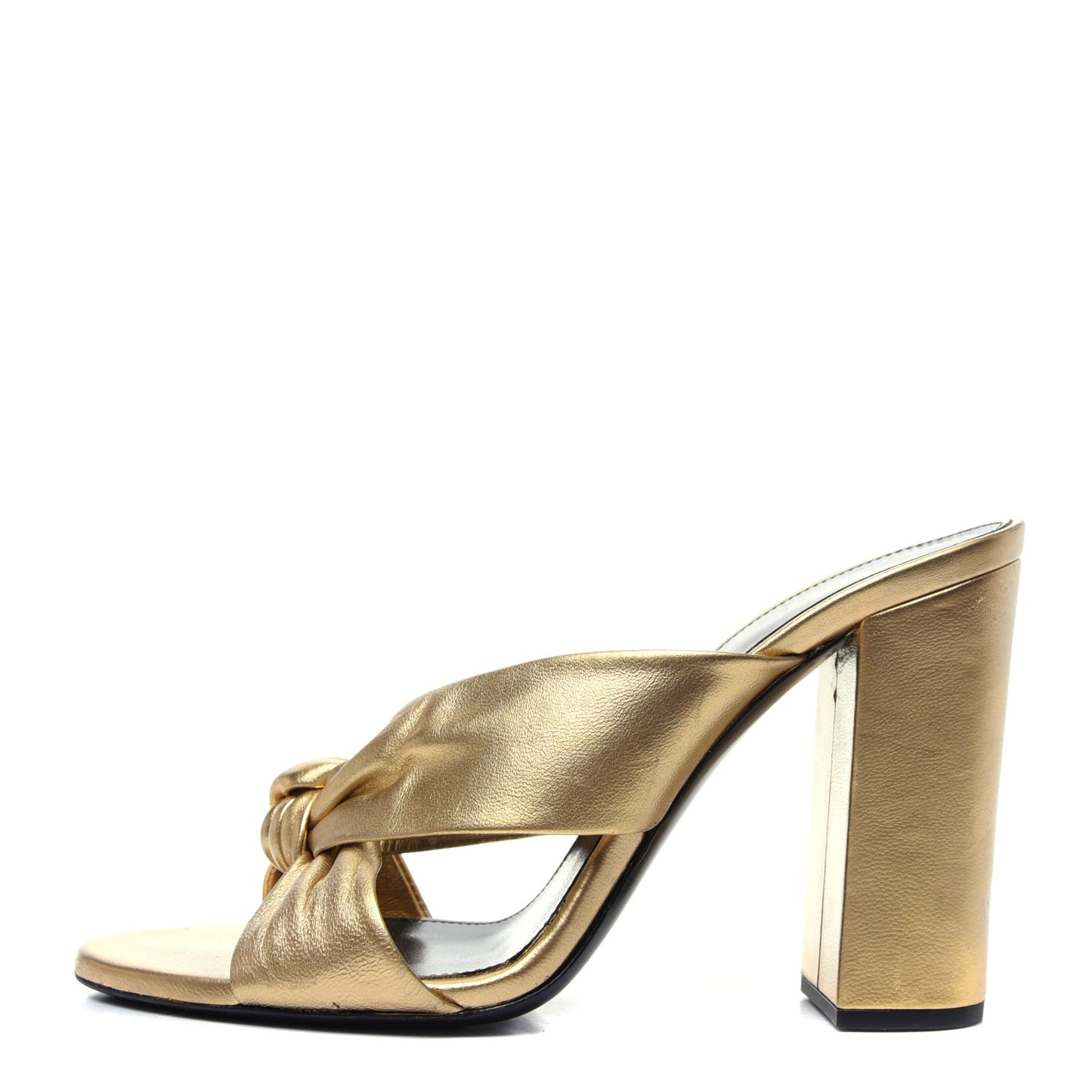 Metallic Calfskin Bianca Knotted Mule Sandals 37.5 Gold