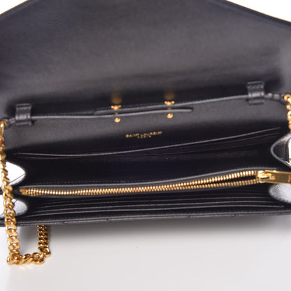 Saint Laurent Grain De Poudre Matelasse Chevron Monogram Chain Wallet Black 5 of 8