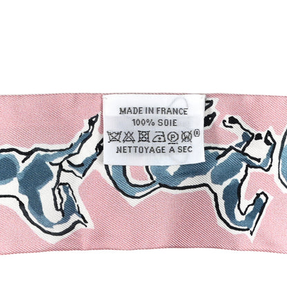 Hermes Silk Chevaux En Liberte Twilly Vieux Rose Bleu 3 of 4