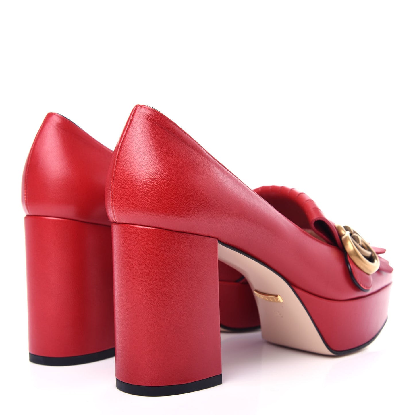 Malaga Kid GG Marmont Fringe Platform Loafer Pumps 36 Hibiscus Red