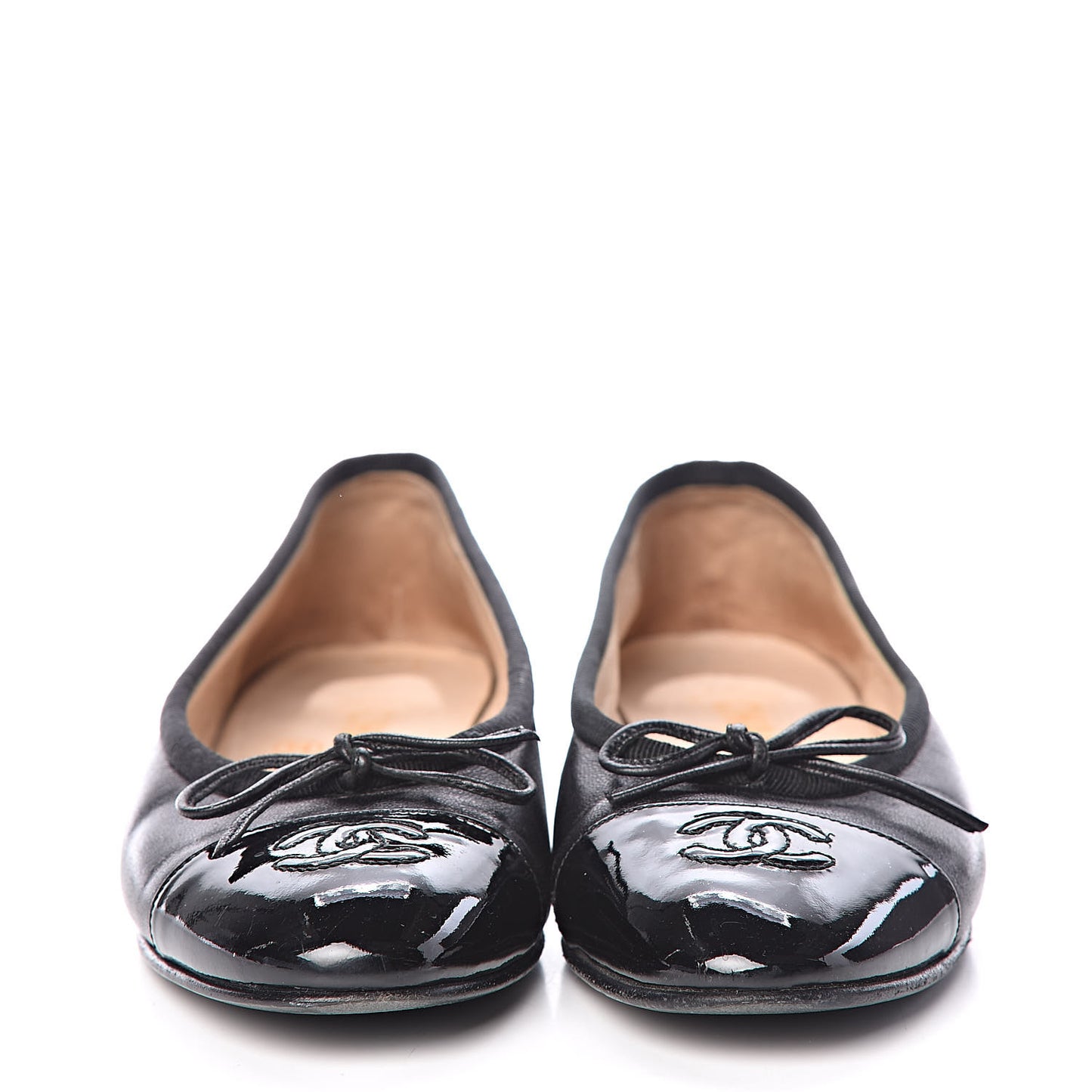 Lambskin Patent CC Cap Toe Ballerina Flats 35 Black