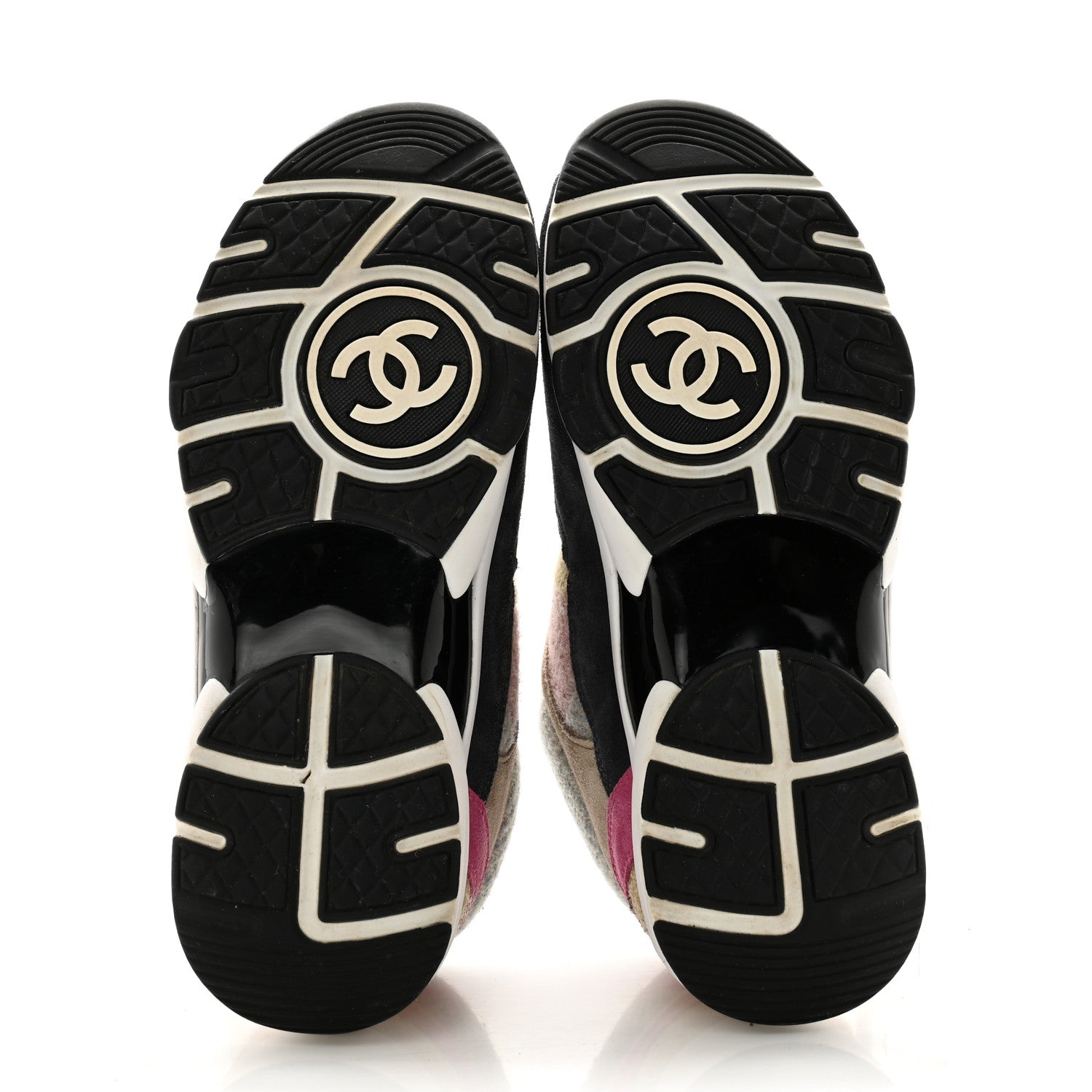 Chanel Fabric Suede Calfskin CC Sneakers 36.5 Pink Beige Multicolor 5 of 13