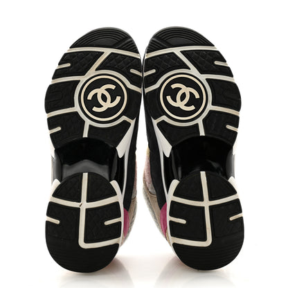 Chanel Fabric Suede Calfskin CC Sneakers 36.5 Pink Beige Multicolor 5 of 13
