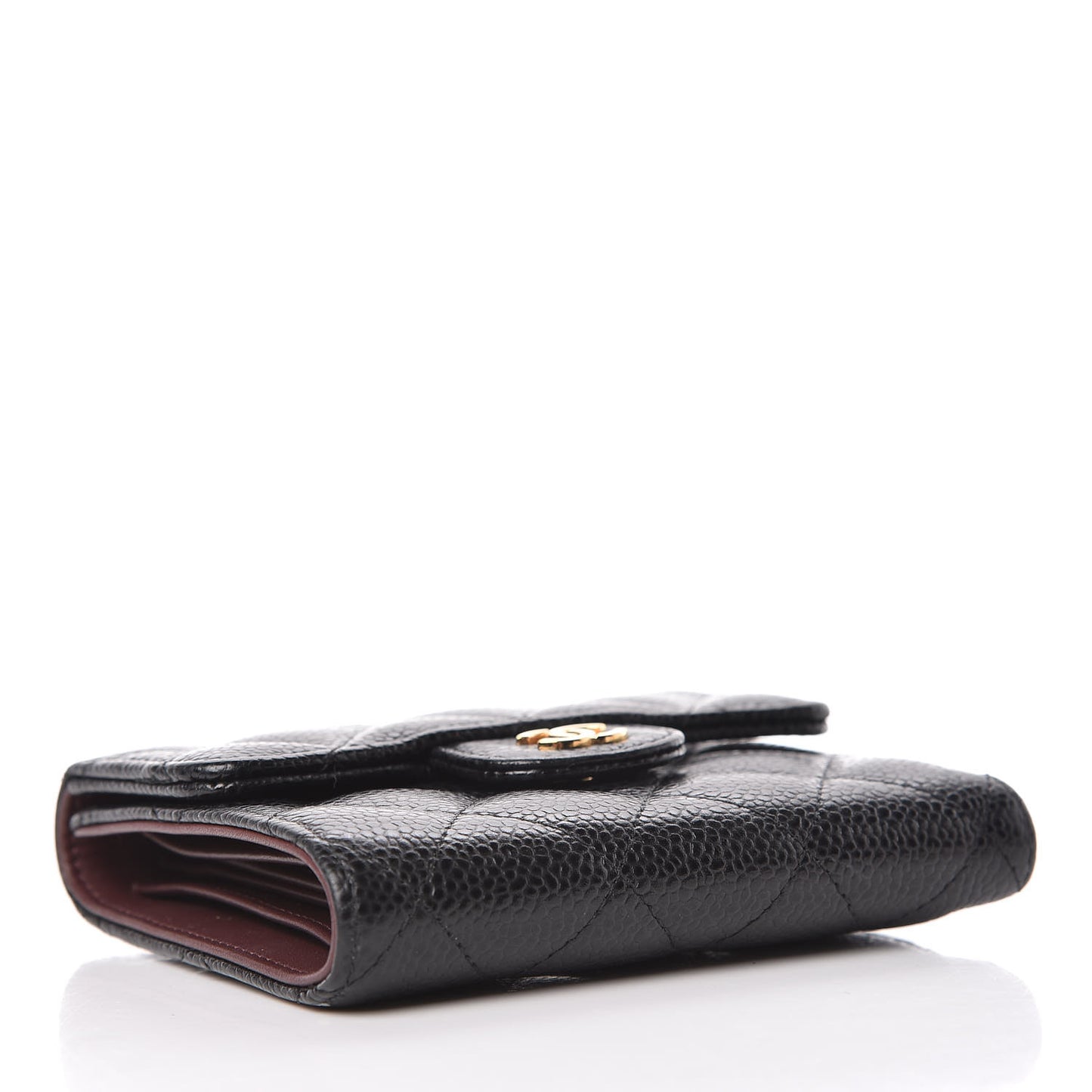 Caviar Quilted Compact Flap Wallet Black