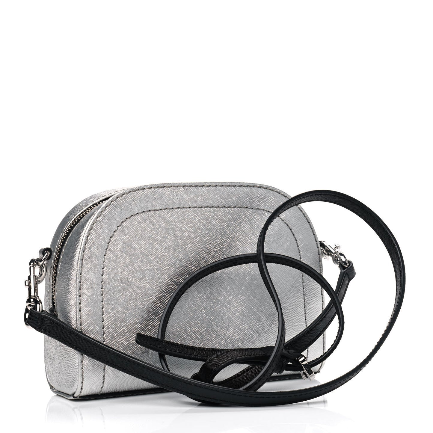 Metallic Saffiano Playback Boxed Dome Crossbody Bag Silver
